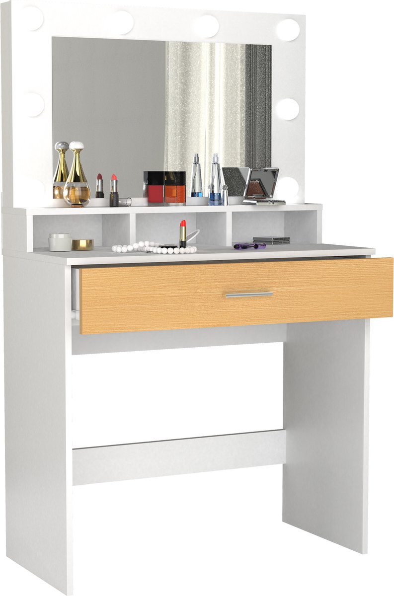 VCM Frisiertisch | Maße ca. H. 133 x B. 80 x T. 40 cm | Schminktisch mit Schublade und Spiegel – Kosmal